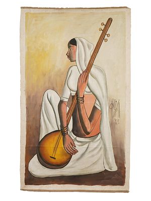 MID CENTURY INDIAN PAINTING SIGNED B. PRABHA. A mid-century Indian school oil painting on canvas 