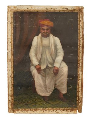 INDIAN SCHOOL PORTRAIT OIL PAINTING SIGNED DHURANDHAR. An Indian school oil painting on canvas 