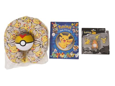 LOT OF FOUR POKEMON THEMED ITEMS. A lot of four Pokemon themed items. There is a Pikachu-shaped 
