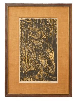 LTD AMERICAN OWL LITHOGRAPH BY JACK COUGHLIN SIGNED. Jack Coughlin, Irish, American, 1932 to 