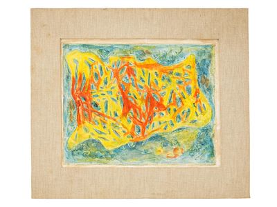 DOLF RIESER SOUTH AFRICAN ABSTRACT PRINT ON PLASTER. An abstract print on plaster, siigned with 