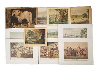 ANTIQUE CURRIER HAND COLORED ENGRAVINGS AND LITHOGRAPHS. A collection of antique Currier and 