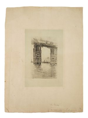 TALL BRIDGE ETCHING AFTER JAMES MCNEILL WHISTLER. An etching on paper, The Tall Bridge, after 