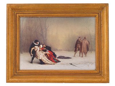 VINTAGE PRINT AFTER JEAN LEON GEROME DUEL PAINTING. A vintage photo print on board after The 