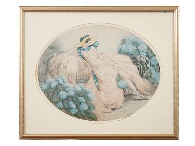 ART DECO FRENCH COLOR LITHOGRAPH AFTER LOUIS ICART. An offset lithograph on paper, Hydrangeas 