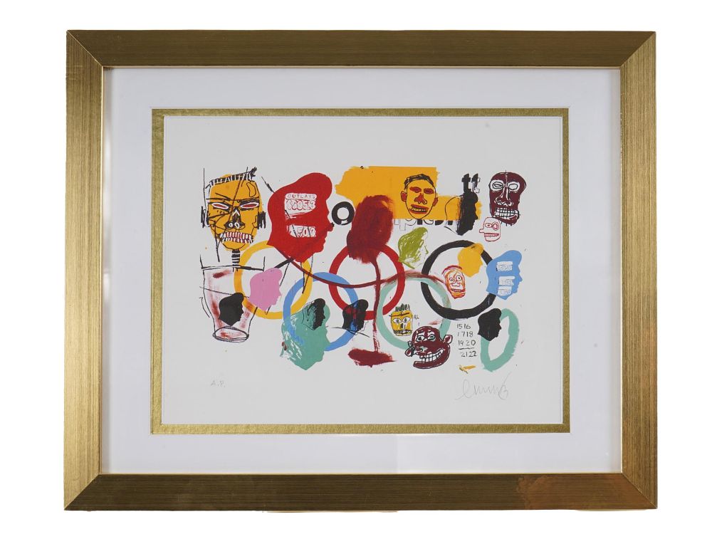 LITHOGRAPH SIGNED JEAN MICHEL BASQUIAT OLYMPICS 1984. A limited edition lithograph Olympics 