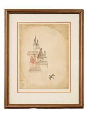 JAPANESE ETCHING CASTLE HAND SIGNED KEIKO MINAMI. An aquatint etching titled Castle, circa 1988 