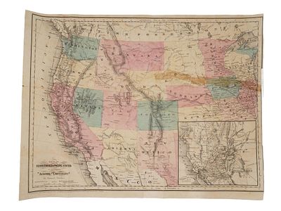 ANTIQUE 1865 AMERICAN MAP TERRITORIES PACIFIC STATES. An antique 1865 topographical map of the 
