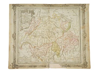 ANTIQUE 18TH CENTURY FRENCH MAP OF SWITZERLAND. An antique map of Switzerland from the 18th 