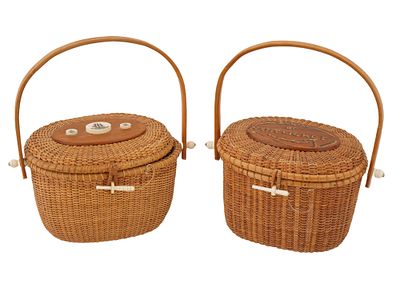 PAIR OF AMERICAN NANTUCKET LIGHTSHIP BASKET HANDBAGS. A pair of American Nantucket lightship 