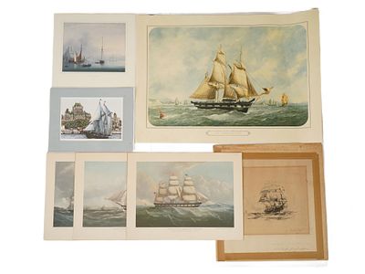 АНТИКВАРНЫЕ МОРСКИЕ ЛИТОГРАФИИ, ГРАВЮРЫ ПАРУСНЫХ СУДОВ. Коллекция произведений морского 