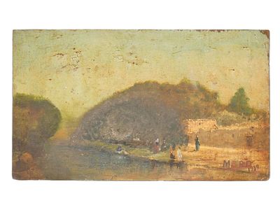 ЕГИПЕТСКАЯ ЖИВОПИСЬ МАСЛОМ МАХМУДА САИДА 1939 ГОД. Картина маслом на холсте, наклеенном на 