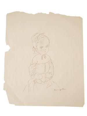 ЯПОНСКАЯ ГРАФИКА КАРАНДАШОМ, ПОДПИСАННАЯ ЦУГУХАРУ ФУДЖИТА. Графика карандашом на бумаге 