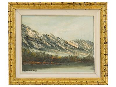 ГОРНЫЙ ПЕЙЗАЖ МАСЛОМ, ПОДПИСАННЫЙ. Пейзажная картина маслом на холсте. Изображение гор за 
