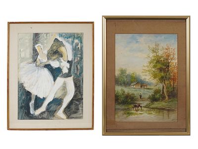 MID CENTURY MIXED MEDIA PAINTING BY HENRY GIRARD BALLET. A mid-century mixed media painting on 