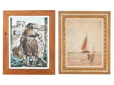 MID CENTURY MODERNIST OIL PAINTING FEMALE FIGURE. A mid-century oil painting on canvas laid on 