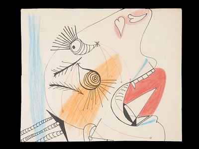 MIXED MEDIA STUDY PAINTING AFTER PABLO PICASSO. A mixed media painting on paper depicting a 