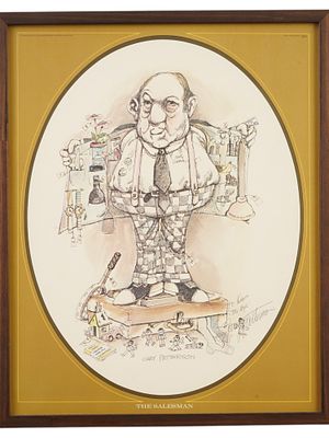 АМЕРИКАНСКАЯ КАРИКАТУРНАЯ ГРАВЮРА ПОСЛЕ ГАРИ РОБЕРТА ПАТТЕРСОНА. Цветная гравюра на бумаге 