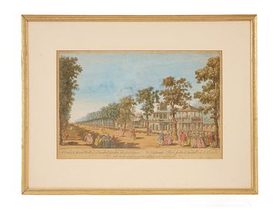 РАСПИСАННАЯ ВРУЧНУЮ ГРАВЮРА 19 ВЕКА ПОСЛЕ КАНАЛЕТТО. Расписанная вручную гравюра 19 века &laquo;Вид на 