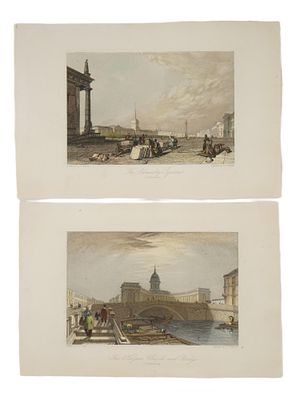 АНТИКВАРНЫЕ АНГЛИЙСКИЕ ЛИТОГРАФИИ С ВИДАМИ САНКТ-ПЕТЕРБУРГА. Лот из двух старинных английских 