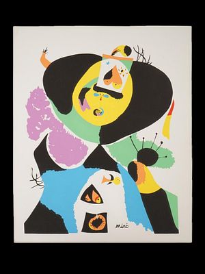 СЮРРЕАЛИСТИЧЕСКИЙ ЦВЕТНОЙ ПОРТРЕТНЫЙ ЛИТОГРАФИЯ ПОСЛЕ ЖОАНА МИРО. Цветная литография на бумаге 