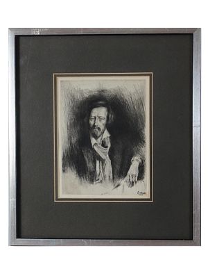 МОРИЦ КОШЕЛЛ АВСТРИЙСКИЙ МУЖСКОЙ ПОРТРЕТНЫЙ ОФОРТ. Офорт на бумаге работы Морица Кошелла 