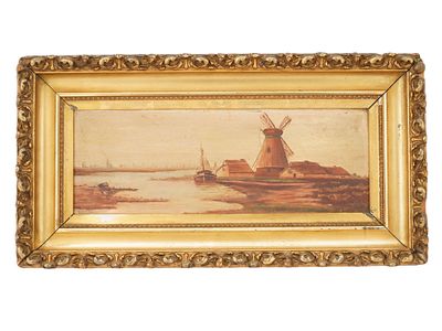 ГОЛЛАНДСКИЙ ПЕЙЗАЖ, КАРТИНА МАСЛОМ, ПОДПИСАННАЯ ФЛОРЕНС ХОЛЛИСТЕР. Картина маслом на доске 