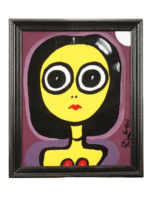 МОДЕРНИСТСКИЙ ПОРТРЕТ, МАСЛО, ПОДПИСЬ ТОМАС ПУЛЬГИНИ. Картина маслом на доске, изображающая 