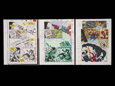 СТРАНИЦЫ АМЕРИКАНСКОГО КОМИКСА &laquo;УДИВИТЕЛЬНЫЙ ЧЕЛОВЕК-ПАУК&raquo;. Лот из трех винтажных американских 