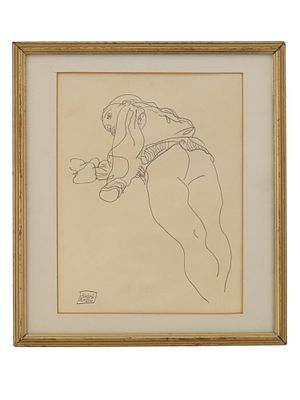 АТРИБУТИРОВАН ЭГОНУ ШИЛЕ. ЖЕНСКИЙ ПОРТРЕТ, РИСУНОК КАРАНДАШОМ. Приписывается Эгону Шиле 