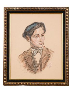 ПОРТРЕТ, ВЫПОЛНЕННЫЙ ПАСТЕЛЬЮ, 1930 ГОДА, ПОДПИСАН ДАВИДОМ БУРЛЮКОМ. Портрет Герскани 