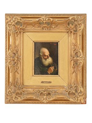 КАРТИНА МАСЛОМ ИУДАИКА, ПОДПИСАННАЯ АЛОИС Г. ПРИХЕНФРИД. Картина маслом на деревянной доске 