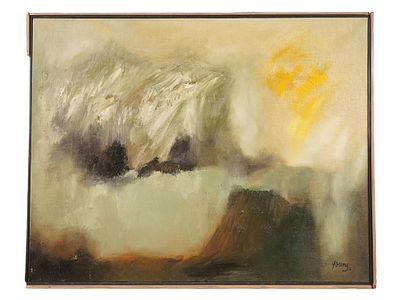 ПОДПИСАННАЯ Г. ЯНГОМ АМЕРИКАНСКАЯ АБСТРАКТНАЯ КАРТИНА МАСЛОМ. Винтажная американская абстрактная 