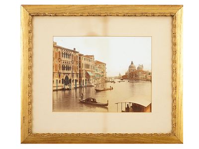 HAND COLORED PHOTO PRINT OF THE GRAND CANAL IN VENICE. A hand-colored photo print of the Grand 