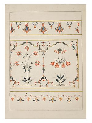 COMPANY SCHOOL PIETRA DURA MIXED MEDIA ARTWORK. A Company School mixed media painting on paper 