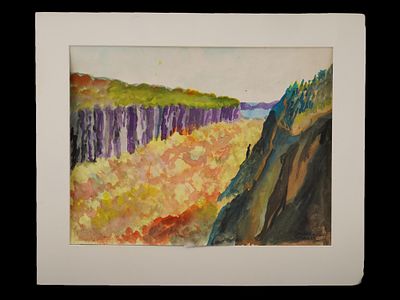 LANDSCAPE WATERCOLOR PAINTING. A watercolor painting on paper depicting a landscape. Signed 