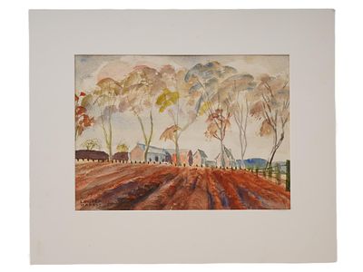 LANDSCAPE WATERCOLOR PAINTING SIGNED. A watercolor painting on paper, depicting a landscape. 