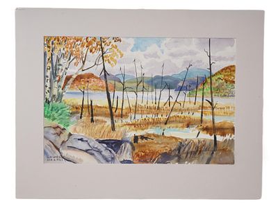 LANDSCAPE WATERCOLOR PAINTING SIGNED. A watercolor painting on paper, depicting a landscape. 