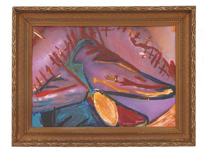 MODERNIST OIL PAINTING OF AN ABSTRACT COMPOSITION. An oil on canvas painting depicting an 