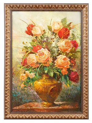 RUSSIAN FLOWERS STILL LIFE OIL PAINTING SIGNED V N GAYUN. A Russian still life oil on canvas 
