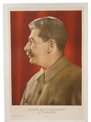 VINTAGE SOVIET RUSSIAN PROPAGANDA POSTER JOSEPH STALIN. A vintage Soviet Russian propaganda 