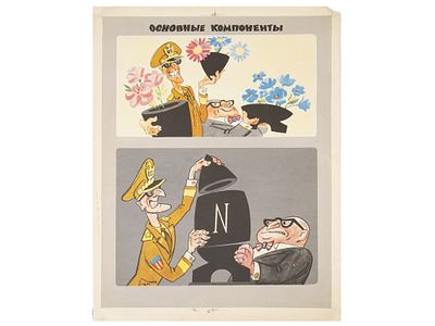 СОВЕТСКИЙ КАРИКАТУРНЫЙ ПРОПАГАНДИСТСКИЙ ПЛАКАТ ВРЕМЕН ХОЛОДНОЙ ВОЙНЫ. Советский антивоенный 