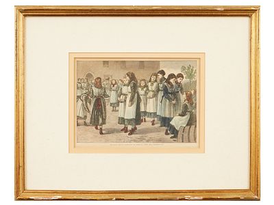 АНТИКВАРНАЯ БРИТАНСКАЯ ГРАВЮРА, РАСКРАШЕННАЯ ВРУЧНУЮ, ПОДПИСАНА. Антикварная, раскрашенная 