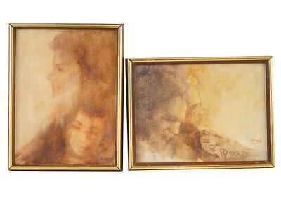 ПОДПИСАННЫЕ КАРТИНЫ Б. МОКЕЯ, АМЕРИКАНСКАЯ ЖИВОПИСЬ МАСЛОМ НА ХОЛСТЕ. Пара винтажных 