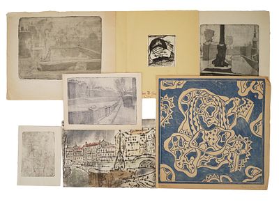 GROUP OF ORIGINAL RUSSIAN ETCHINGS MIXED MEDIA INK. A group of original Russian artworks 