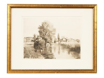 AMERICAN LANDSCAPE ETCHING AFTER FREDERICK W FREER. An etching on paper, At the Polling 