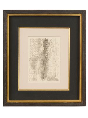 NUDE FEMALE PORTRAIT ETCHING AFTER PABLO PICASSO. An etching on paper, Nude Woman with a Bent 