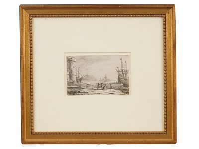 CLAUDE LORRAIN FRENCH HARBOR SCENE ETCHING. Claude Lorrain, French, 1600 to 1682, an etching on 