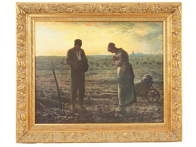 JEAN FRANCOIS MILLET FRENCH PAINTED OVER OFFSET PRINT. Jean-Francois Millet, French, 1814 to 
