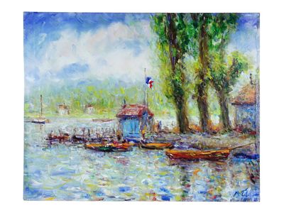 VINTAGE FRENCH IMPRESSIONIST PRINT ON CANVAS. A vintage French Impressionist print on canvas. 